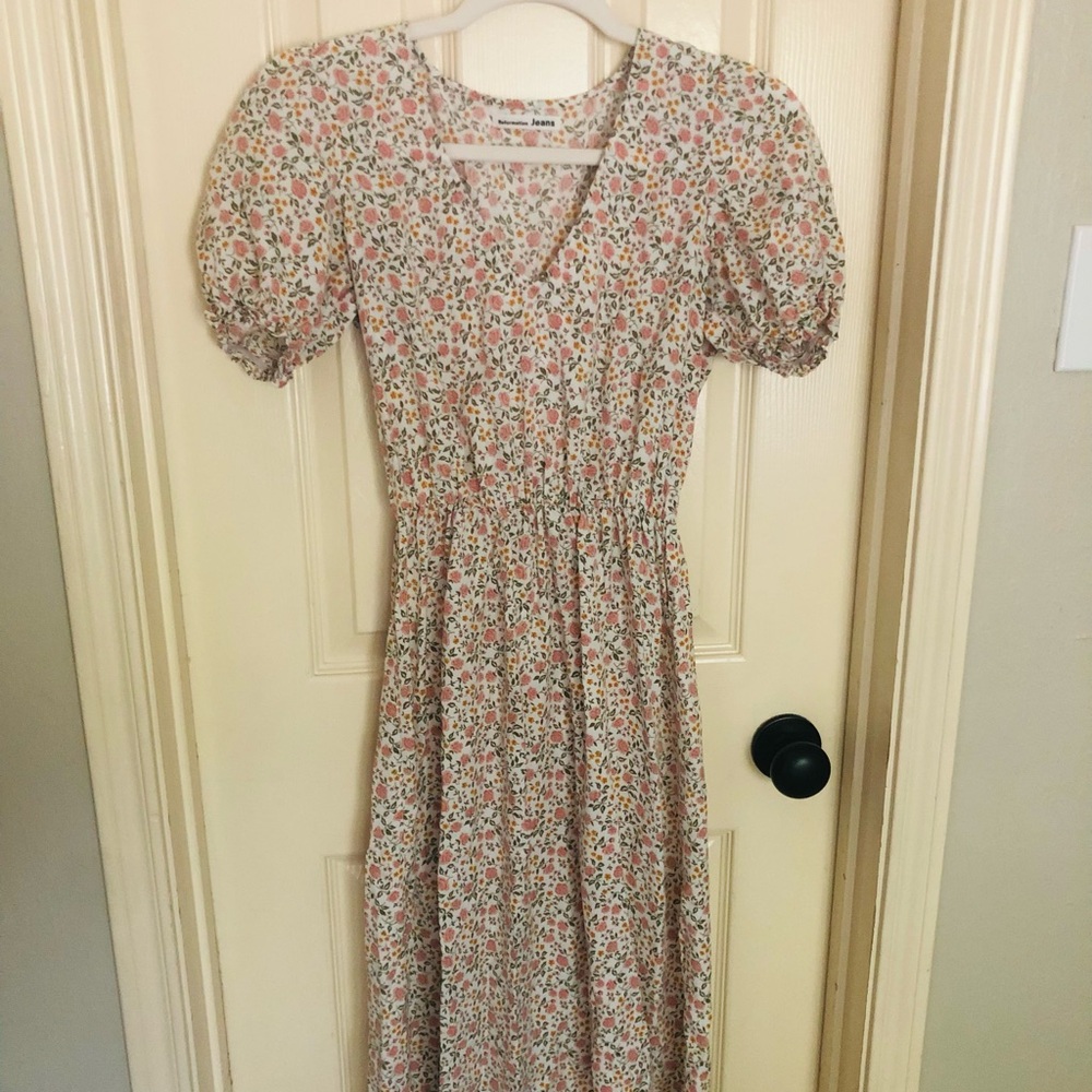 Reformation Floral Midi Dress with Puff Sleeves